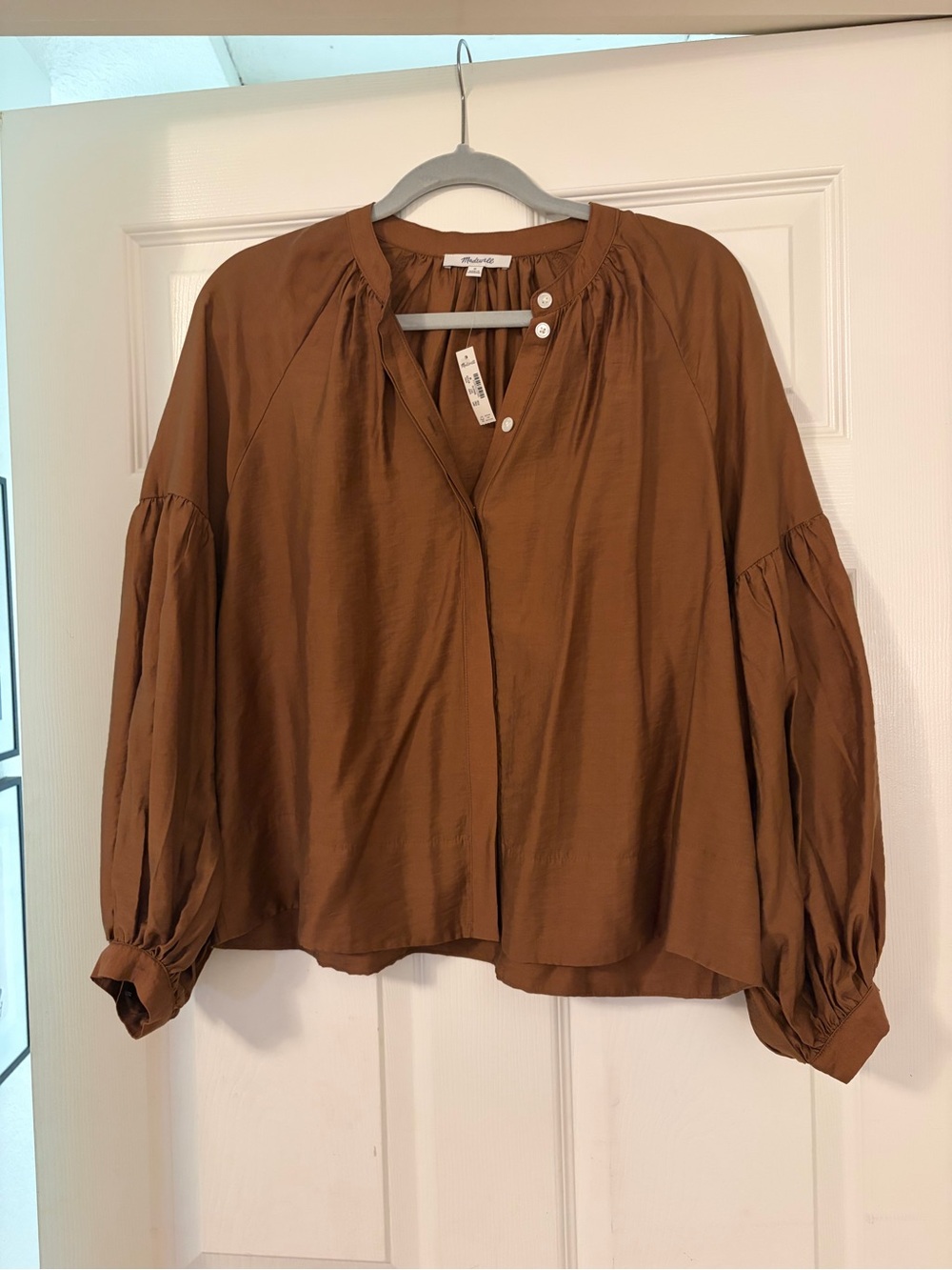 NWT Madewell Shirred Balloon-Sleeve Top